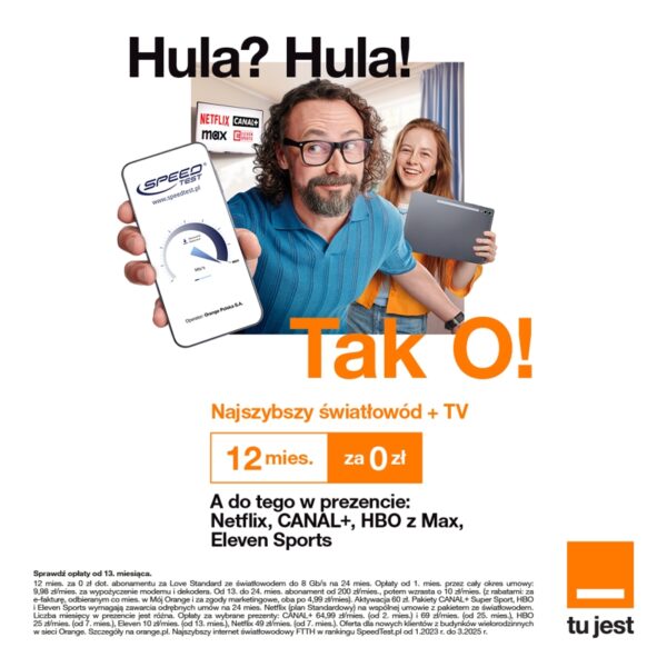Orange – Najszybszy Światłowód + TV 12mies. za 0zł
